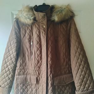 Women's Brown Faux Fur Trimmed Winter Jacket XL- Bar III